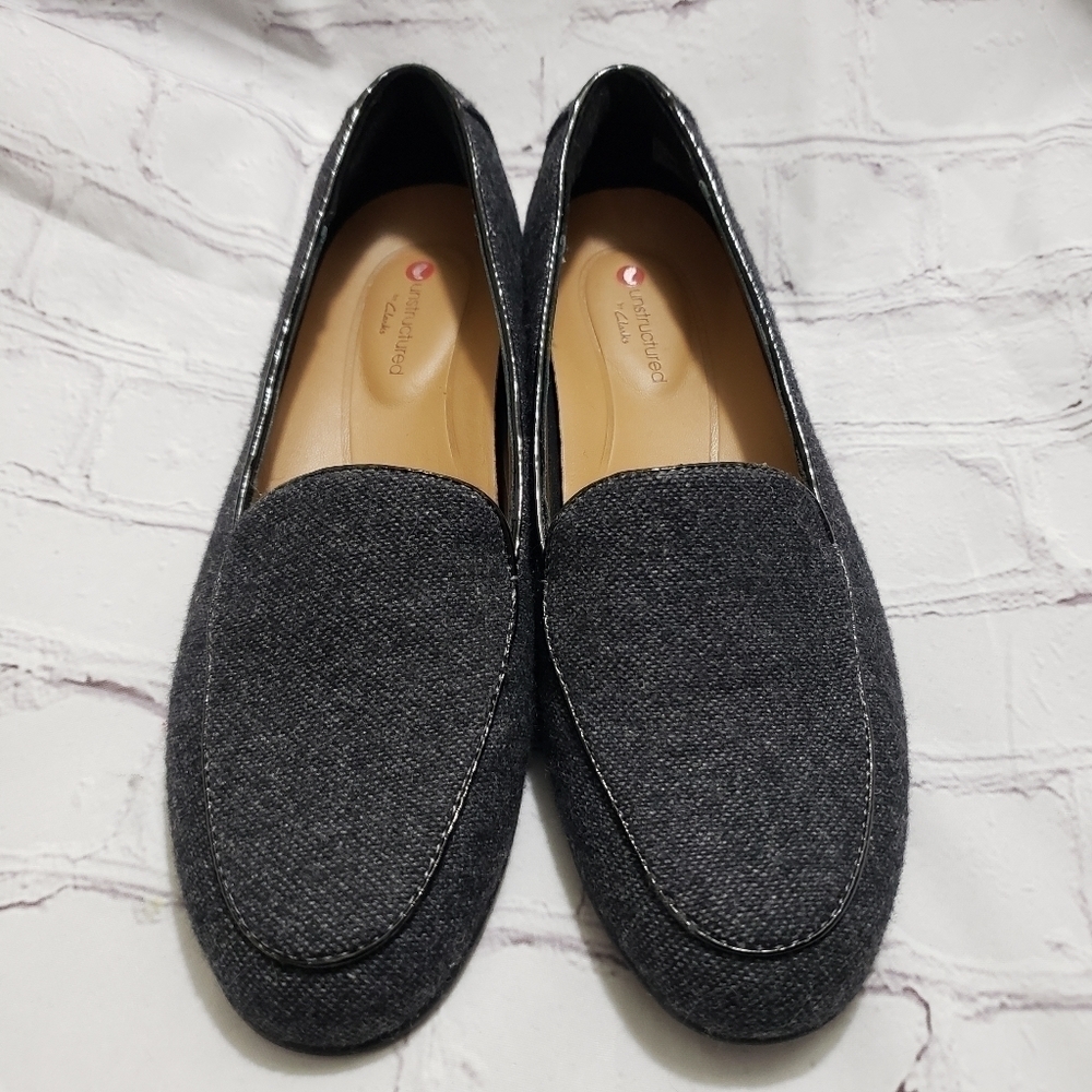 Clarks Un Structured Blush Ease Gray Tweed Loafer Flats Womens Size 5.5 Slip On - Picture 2 of 8